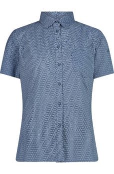 Modrá pánská košile s krátkým rukávem a jemným vzorem.