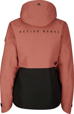 Rückseite einer rosa Jacke mit schwarzem Unterteil und Logo Rückseite einer rosa Jacke mit schwarzem Unterteil und Logo