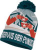 Eine Mütze mit Bergmotiv und dem Schriftzug "SERVUS DER PUNSCH".
