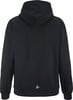 Schwarzer Herren Hoodie mit Kapuze und kleinem Logo im unteren Rückenbereich.