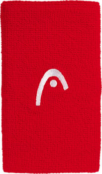 Ein rotes Stirnband mit weißem HEAD-Logo aus Stoff.