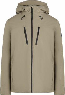Herren-Beigejacke mit Kapuze und schwarzen Reißverschlüssen, ideal zum Skifahren. Herren-Beigejacke mit Kapuze und schwarzen Reißverschlüssen, ideal zum Skifahren.