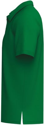 Grünes Poloshirt mit kurzen Ärmeln und Kragen, von der Seite gezeigt. Grünes Poloshirt mit kurzen Ärmeln und Kragen, von der Seite gezeigt.