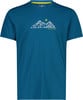 Blaues T-Shirt mit Berg- und Sonnendruck, Schriftzug MOUNTAINS.