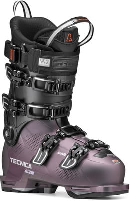 Lila Skischuh von Tecnica mit schwarzen Schnallen und W2-Logo Lila Skischuh von Tecnica mit schwarzen Schnallen und W2-Logo
