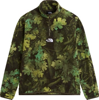 Grüne Fleecejacke von The North Face mit Blattmuster und kurzem Reißverschluss.