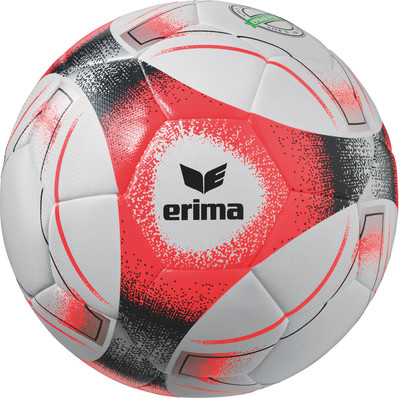 Ein Erima Fußball mit roten und schwarzen Mustern auf weißem Grund. Ein Erima Fußball mit roten und schwarzen Mustern auf weißem Grund.