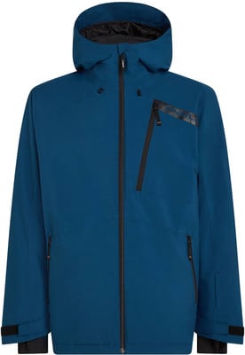 Blaue Herren-Skijacke mit schwarzen Reißverschlüssen und Brustlogo.