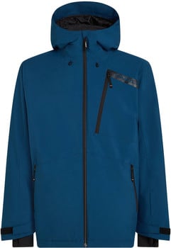 Blaue Herren-Skijacke mit schwarzen Reißverschlüssen und Brustlogo.