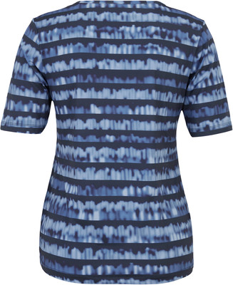 Damen-T-Shirt mit kurzen Ärmeln und blauem Streifenmuster.