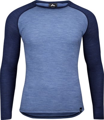 Blaues Langarmshirt mit Raglanärmeln und Logo oben. Blaues Langarmshirt mit Raglanärmeln und Logo oben.