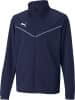 Dunkelblaue Puma Jacke mit weißem Logo und weißem Streifen.