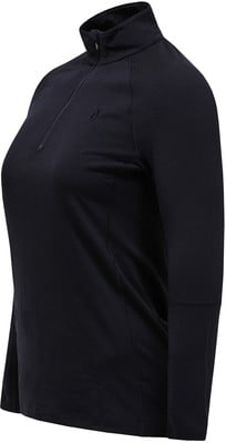 Damen dunkelblaues Langarmshirt mit halblangem Reißverschluss. Damen dunkelblaues Langarmshirt mit halblangem Reißverschluss.