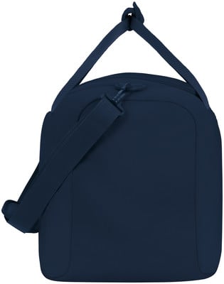 Dunkelblaue Tasche mit Tragegriffen und Schultergurt.
