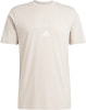 Beiges Adidas T-Shirt mit Logo und Schriftzug.