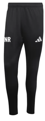 Schwarze Sporthose mit weißem Adidas-Logo und NR-Schriftzug.