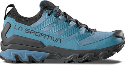 Blauer Herren-Trekkingschuh mit schwarzen Schnürsenkeln und La Sportiva-Logo.