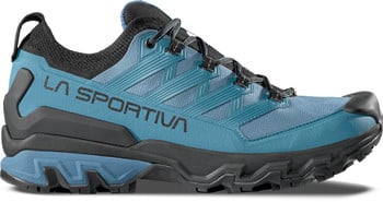 Blauer Herren-Trekkingschuh mit schwarzen Schnürsenkeln und La Sportiva-Logo.