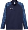 Dunkelblaues Puma-Oberteil mit weißem Logo und blauem Muster auf den Ärmeln.