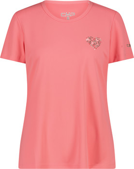 Rosa T-Shirt mit kurzem Ärmel und floralem Herzaufdruck.