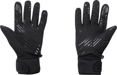 Schwarze Handschuhe mit rutschfestem Muster auf Fingern und Handfläche. Schwarze Handschuhe mit rutschfestem Muster auf Fingern und Handfläche.