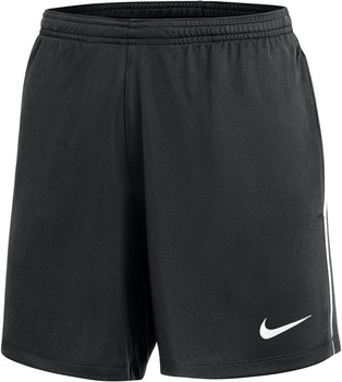Schwarze Nike Sporthose mit weißem Logo und Streifen.
