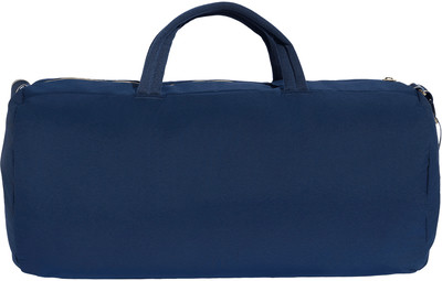 Dunkelblaue Tasche mit zwei Henkeln und Reißverschluss oben. Dunkelblaue Tasche mit zwei Henkeln und Reißverschluss oben.