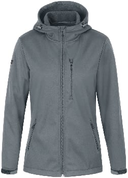 Graue Herren Softshelljacke mit Kapuze und Reißverschluss.
