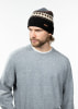 Ein Mann mit Schnurrbart und Bart trägt eine Strickmütze und einen grauen Pullover.