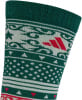 Grüne Socken mit Weihnachtsmuster, Sternen und roten Akzenten.