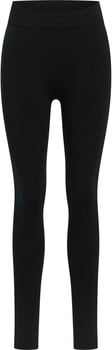 Schwarze nahtlose Leggings mit feinem Muster über die gesamte Länge.