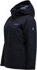 Dunkelblaue Peak Performance Jacke mit Kapuze und Logo auf dem Ärmel.