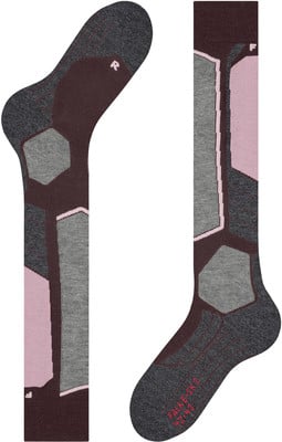 Damensocken mit geometrischem Muster und R-Kennzeichnung für das rechte Bein. Damensocken mit geometrischem Muster und R-Kennzeichnung für das rechte Bein.