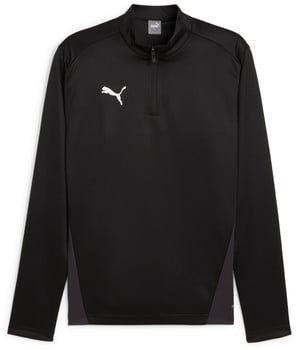 Schwarzes Puma-Sweatshirt für Herren mit weißem Logo und halbem Reißverschluss.