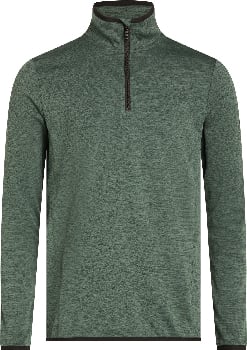 Grüner Herrenpullover mit Stehkragen und kurzem Reißverschluss.