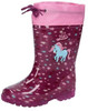 Kindergummistiefel mit Einhorn- und Sternenmotiv, pinker Rand.