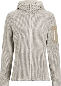 Damen hellgraue Fleecejacke mit Muster und Kapuze.