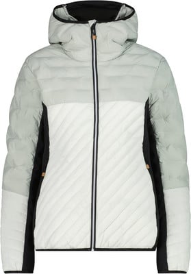 Leichte Steppjacke mit Kapuze in Pastellfarben und schwarzen Einsätzen.