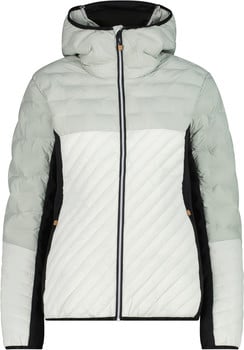 Leichte Steppjacke mit Kapuze in Pastellfarben und schwarzen Einsätzen.