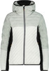 Leichte Steppjacke mit Kapuze in Pastellfarben und schwarzen Einsätzen.