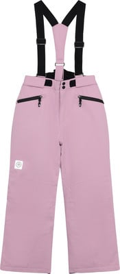 Rosa Skihose mit schwarzen Hosenträgern und Reißverschlüssen. Rosa Skihose mit schwarzen Hosenträgern und Reißverschlüssen.