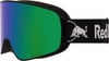 Grüne Red Bull Skibrille mit blauem Schimmer und Schriftzug.