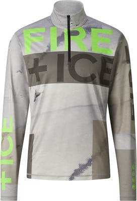 Graues Langarmshirt mit dem Aufdruck FIRE + ICE in Grün und Dunkel.