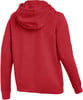 Rückansicht eines roten Hoodies mit langen Ärmeln.