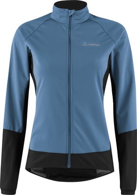 Blaue Jacke mit schwarzen Akzenten und Markenlogo, Reißverschluss. Blaue Jacke mit schwarzen Akzenten und Markenlogo, Reißverschluss.