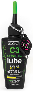 Schwarze Flasche Muc-Off C3 Ceramic Lube Kettenschmiermittel für trockene Bedingungen.