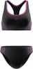 Schwarzer Speedo Badeanzug mit pinkem Rand und Muster.