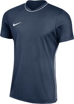Dunkelblaues Nike-T-Shirt mit weißer Paspel und Logo.