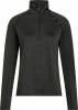 Dunkelgraues Damen-Langarmshirt mit kurzem Reißverschluss am Kragen.