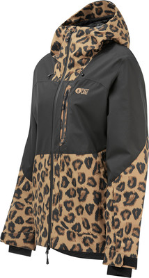 Schwarze Jacke mit Leopardenmuster und Kapuze, Reißverschluss. Schwarze Jacke mit Leopardenmuster und Kapuze, Reißverschluss.